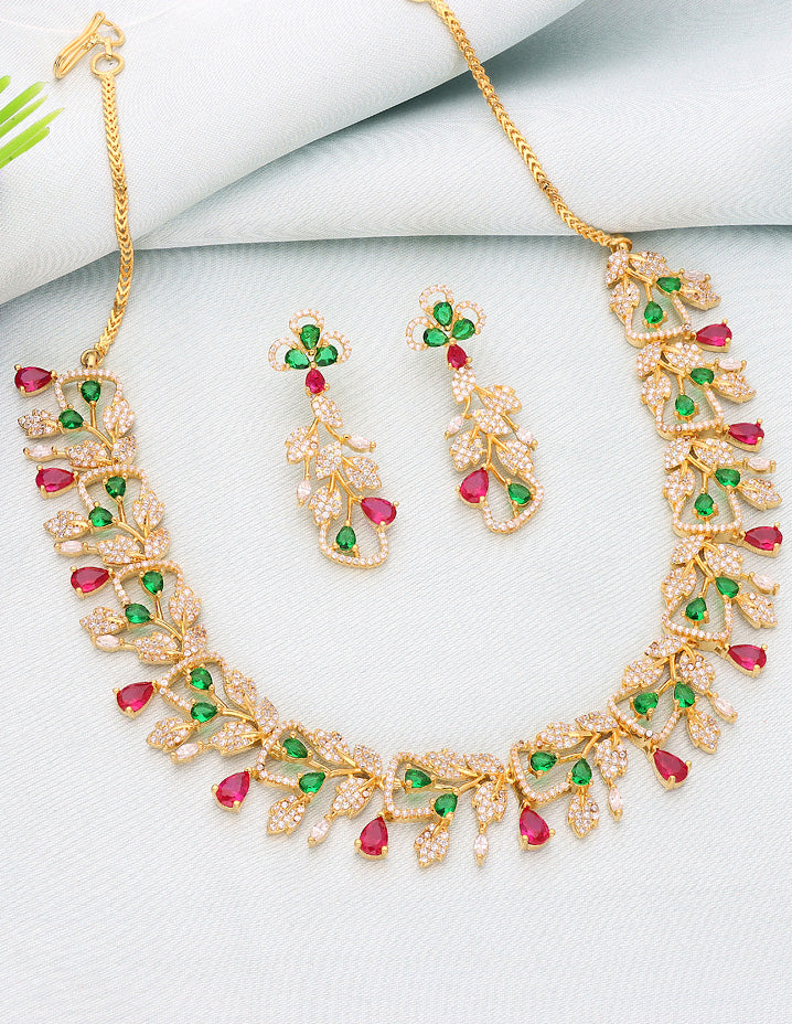 Gold ruby emerald hot sale necklace sets