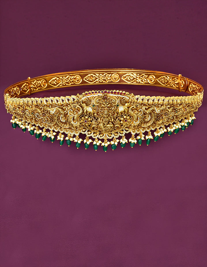 Kempu Locket Gold Hip Belt/one Gram Gold Waist Belt/emerald Gold