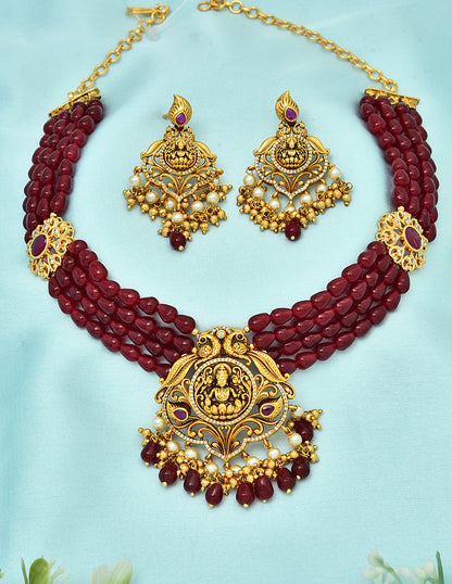 Designer Lakshmi Devi Ruby Beads Choker Set