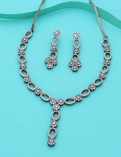 Designer Floral BlackRose Polish Zirconia Necklace Set