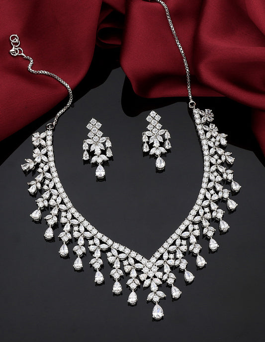 Designer Rhodium Polish Zirconia Necklace Set