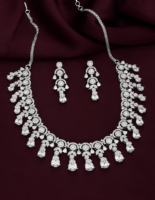 Designer Rhodium Polish Zirconia Necklace Set