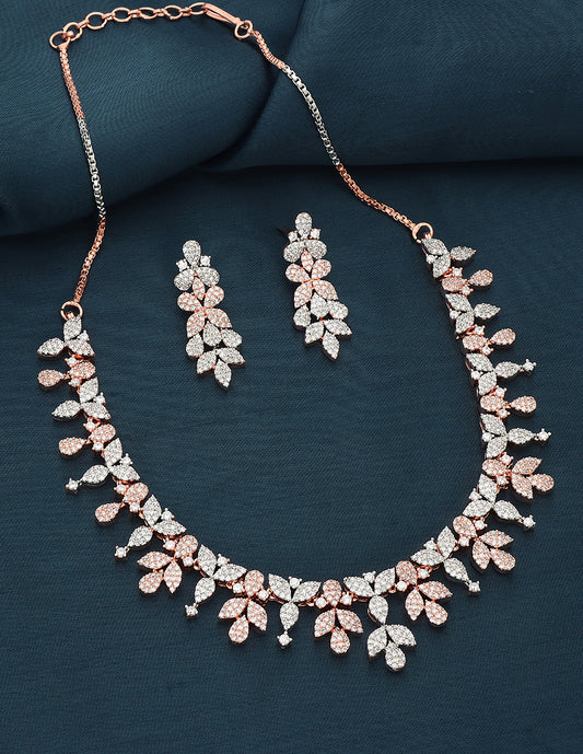 Designer Rose Plated Zirconia Necklace Set