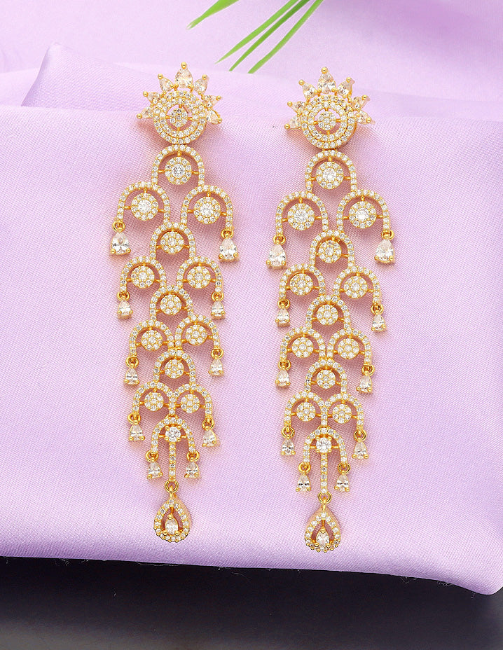 Designer Zirconia Gold Dangler Earrings