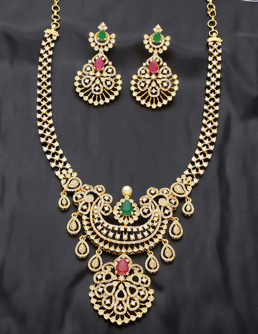 Designer Gold Polish Zirocon Necklace Set