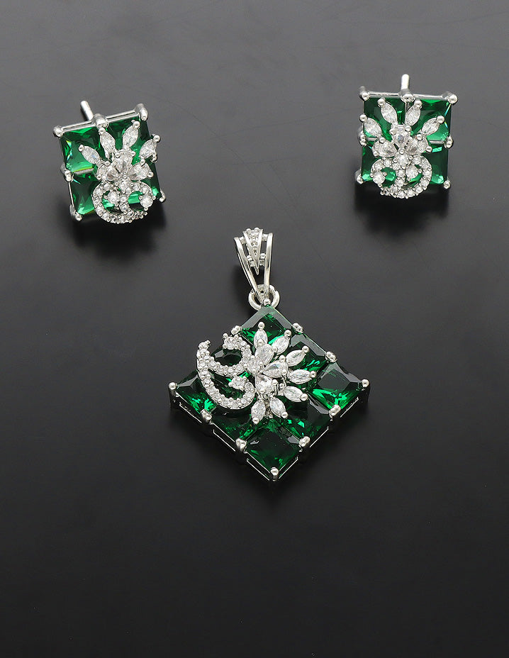 Zirconia Rhodhium Polish Pendant Set