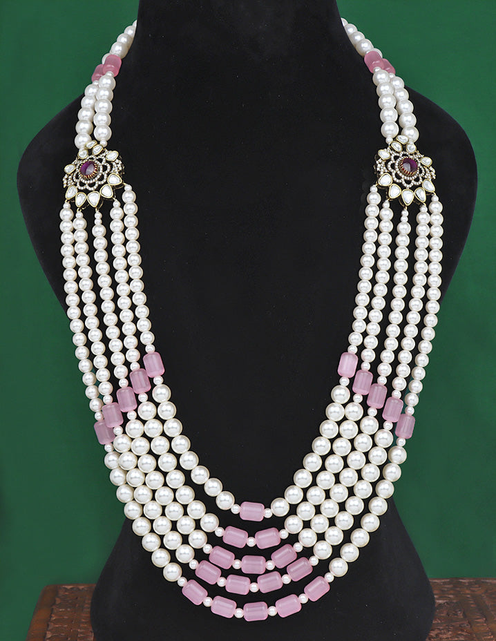 5-Line Designer Baby Pink Pearl Beads Mala