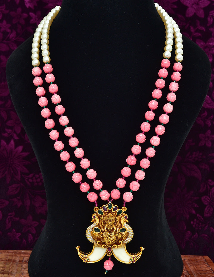 Designer Floral Beads Mala with Pulligoru Pendant