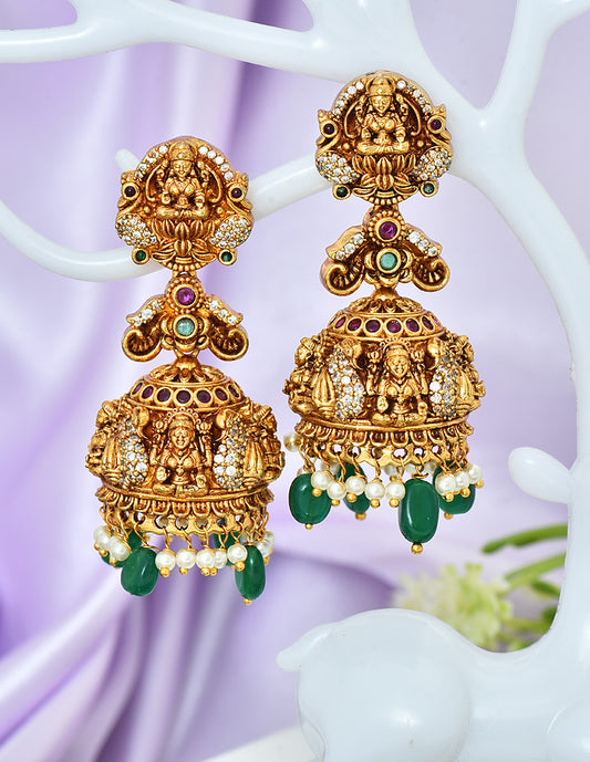 Designer Zirconia Kempu Lakshmi Devi Jhumka Earrings