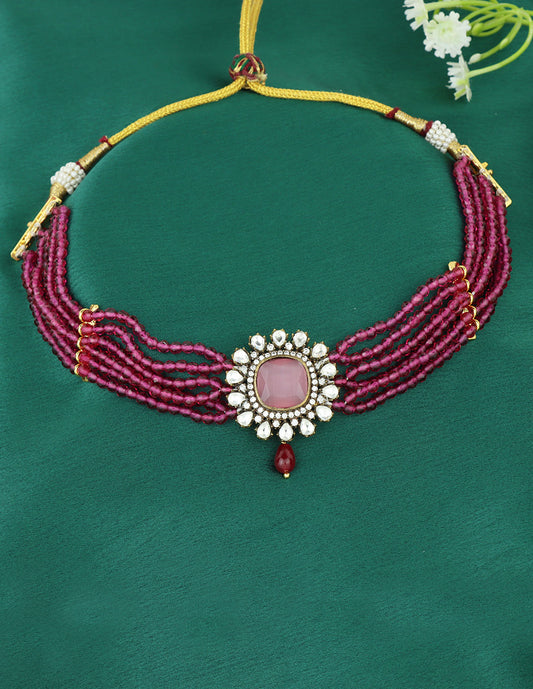 Designer Rani Pink Beads Victorian Choker