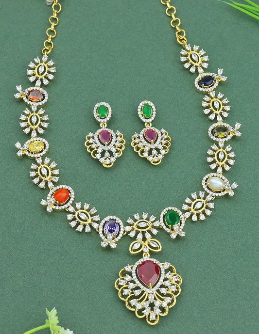 Designer GJ Navaratna Necklace Set