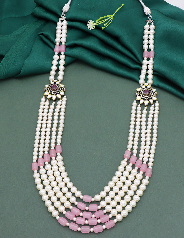 5-Line Designer Baby Pink Pearl Beads Mala