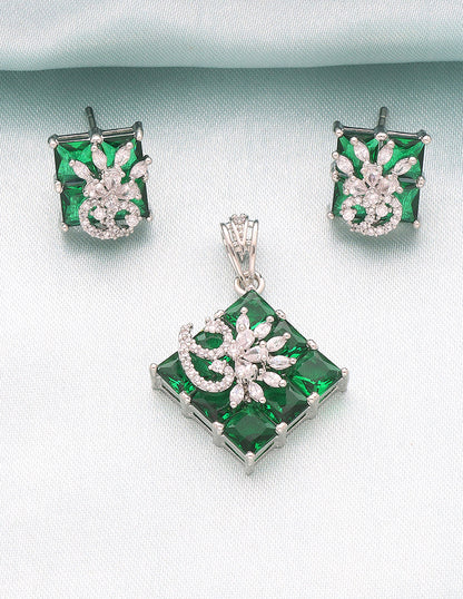 Zirconia Rhodhium Polish Pendant Set