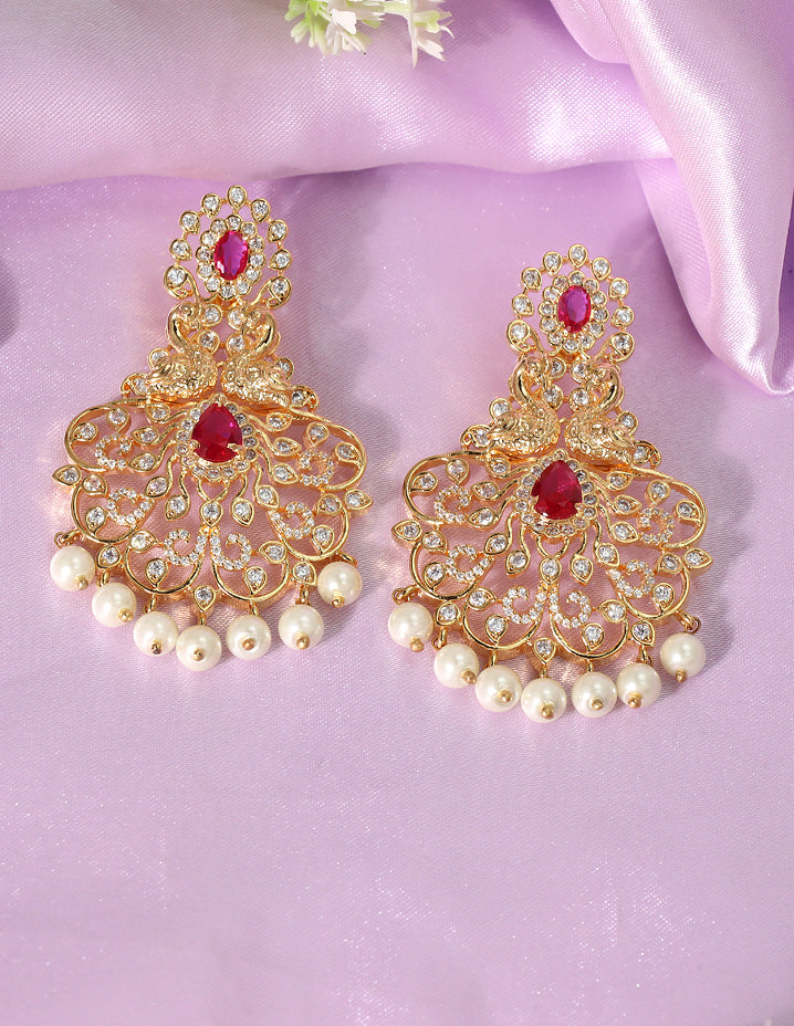 Designer Zirconia Gold Dangler Earrings