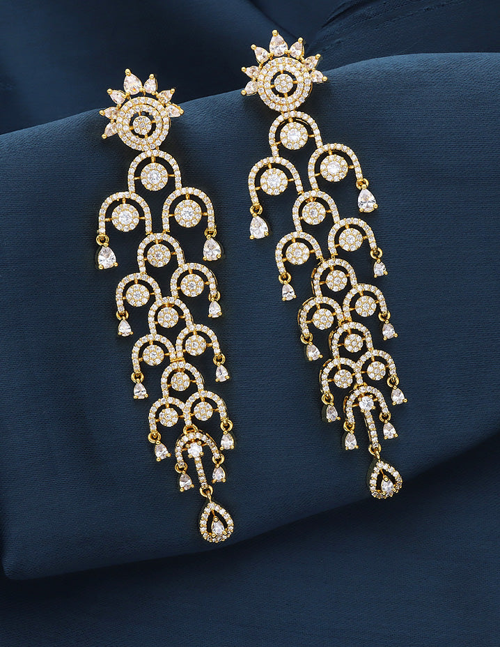 Designer Zirconia Gold Dangler Earrings