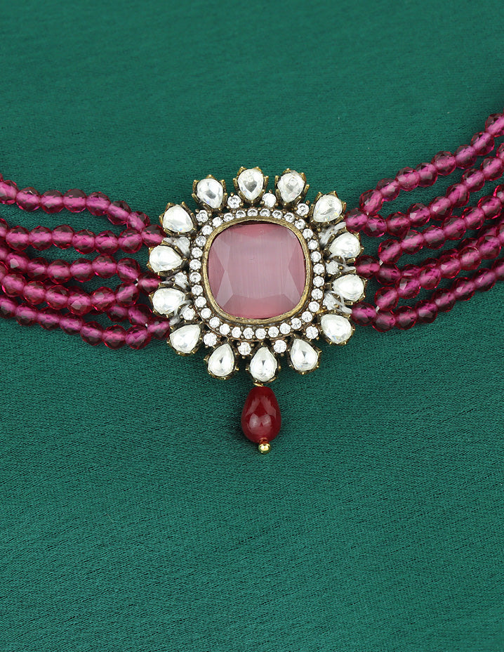 Designer Rani Pink Beads Victorian Choker