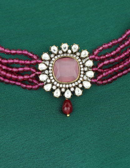 Designer Rani Pink Beads Victorian Choker