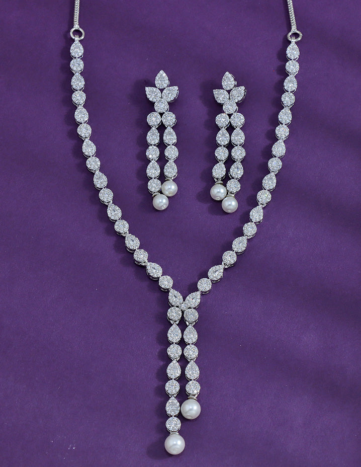 Designer Rhodium Polish Zirconia Necklace Set