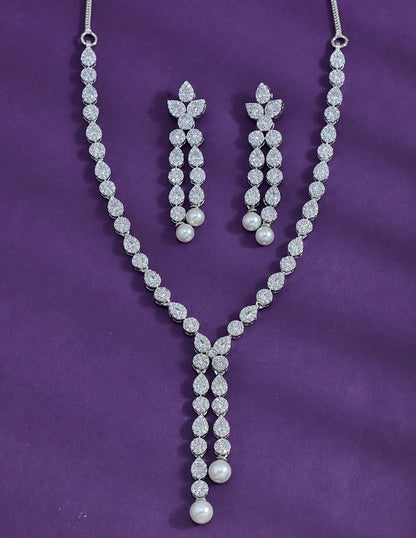 Designer Rhodium Polish Zirconia Necklace Set