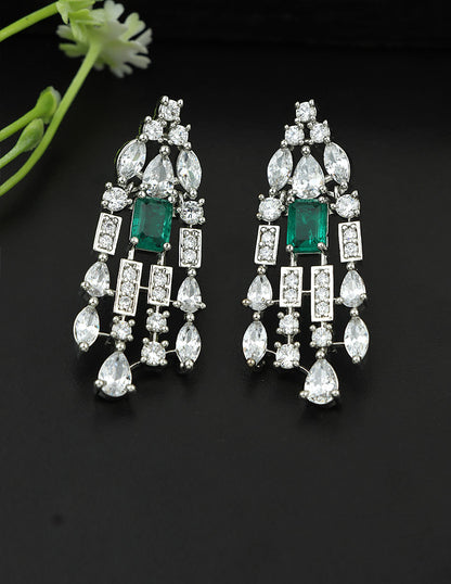 Designer Rhodhium Polish Zirconia Emerald Necklace Set