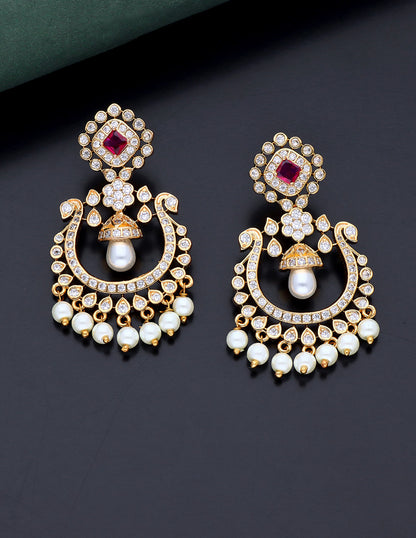 Designer Zirconia Gold Dangler Earrings