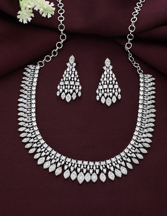 Designer Rhodhium Polish Zirconia Necklace Set