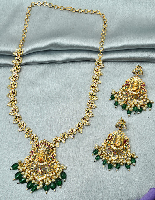 Designer Gold Emerald Necklace Set