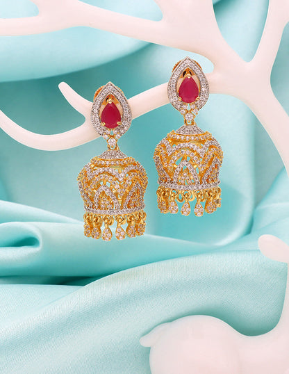 Designer GJ Polish Zirconia Jhumka Earrings