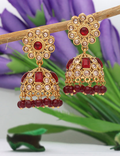 Gold Polish Designer Maroon Color Earrings