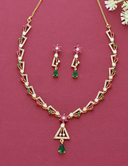 Floral Design Gold Zirconia Necklace Set