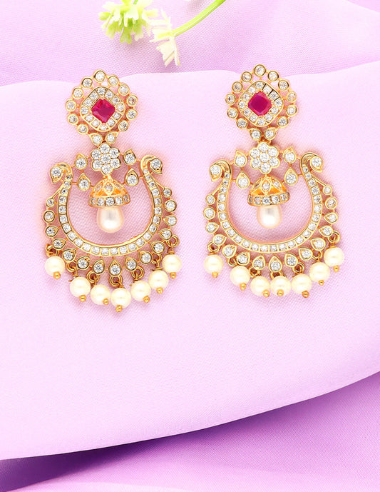 Designer Zirconia Gold Chandbali Earrings