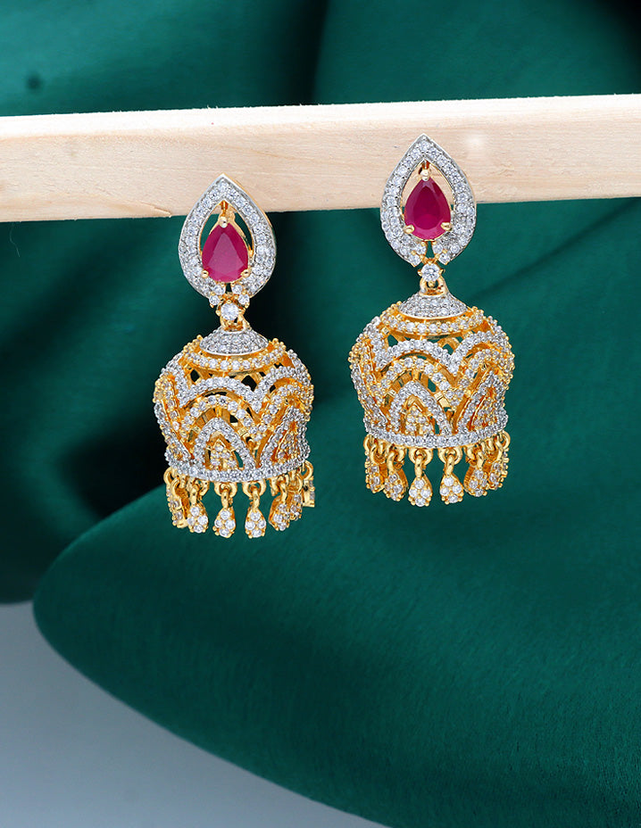 Designer GJ Polish Zirconia Jhumka Earrings