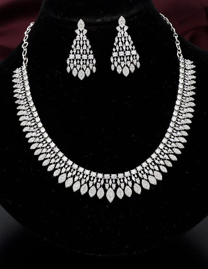 Designer Rhodhium Polish Zirconia Necklace Set