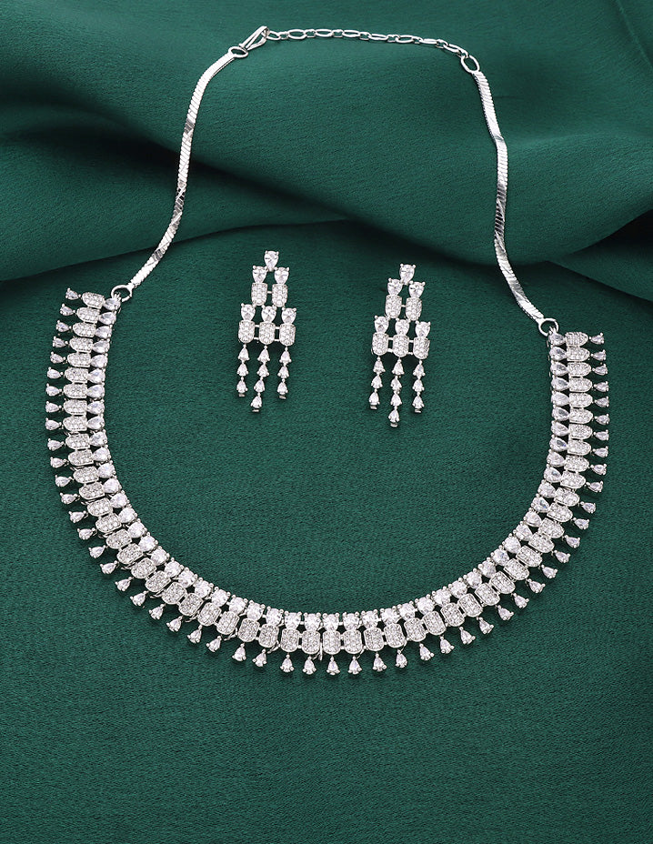 Designer Rhodhium Polish Zirconia Necklace Set