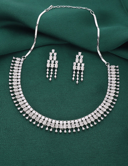 Designer Rhodhium Polish Zirconia Necklace Set