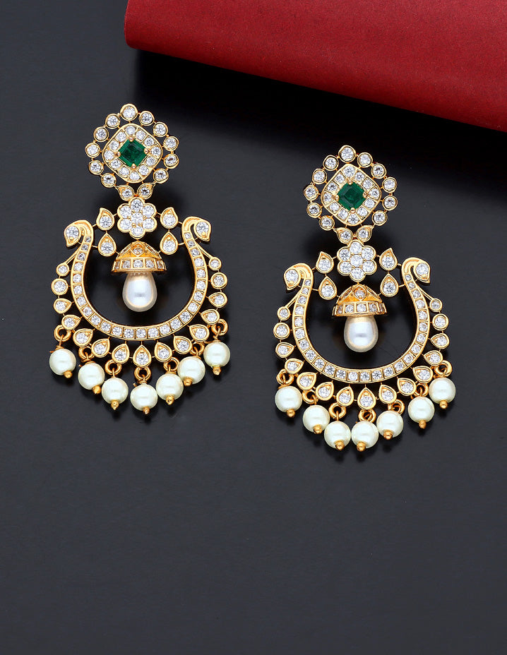 Designer Zirconia Gold Dangler Earrings