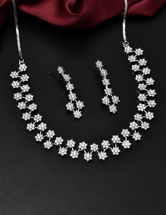 Designer Rhodium Polish Zirconia Necklace Set