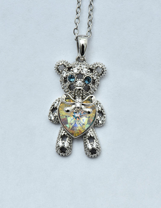 Swarovski Crystal White Teddy Bear Chain Pendant