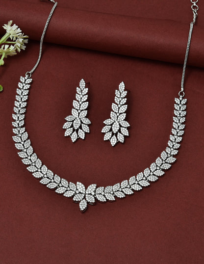 Designer Rhodium Polish Zirconia Necklace Set