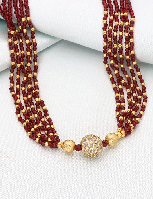 Designer Zirconia Maroon Crystal Beads Mala