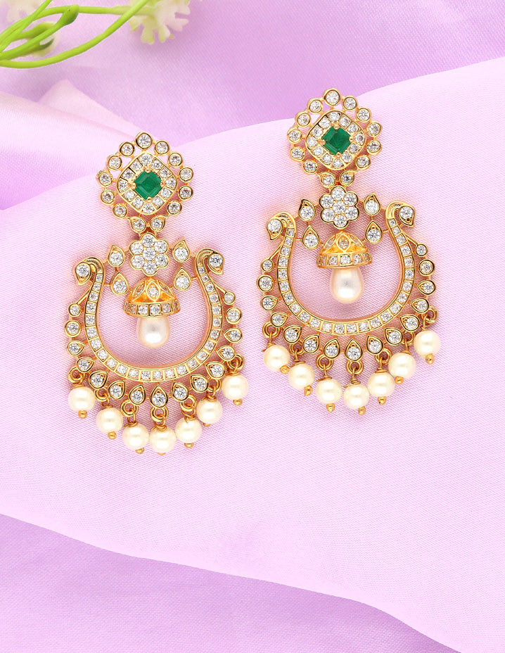 Designer Zirconia Gold Dangler Earrings