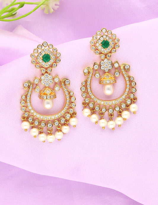 Designer Zirconia Gold Dangler Earrings