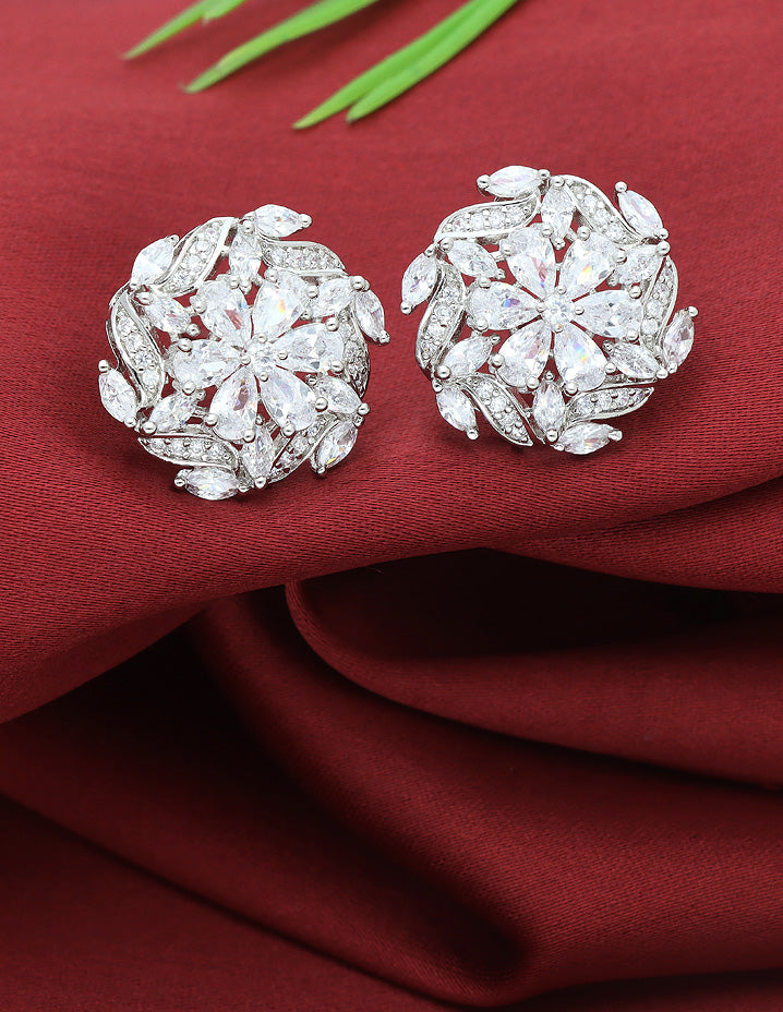 Designer Zirconia Floral Stud Earrings