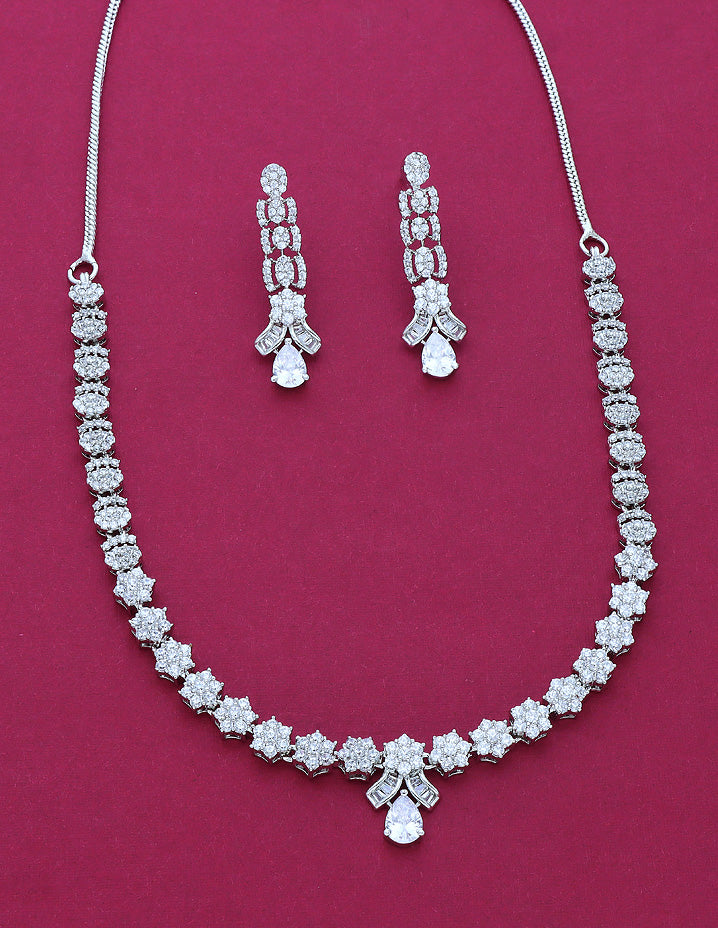 Designer Rhodium Polish Zirconia Necklace Set