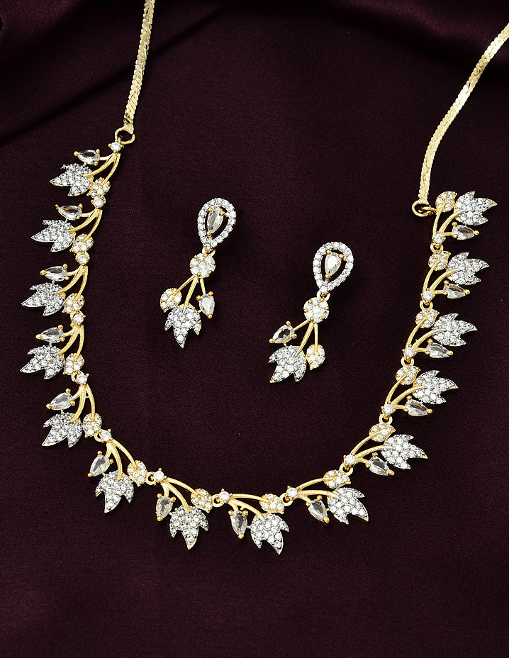 Designer Rhodium and Gold Polish Zirconia Necklace Set