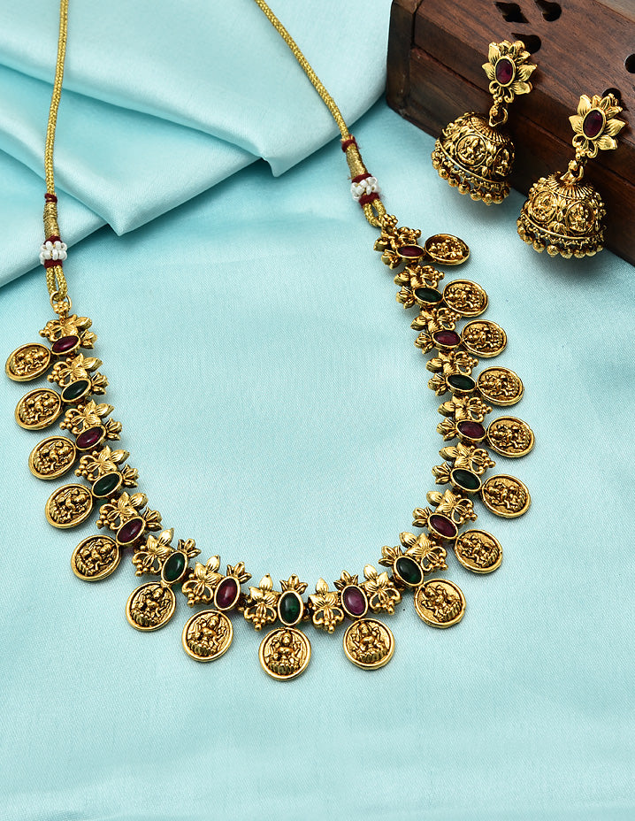 Antique Lakshmi Devi Kempu Necklace Set