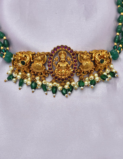 Designer Lakshmi Devi Green Beads Choker Set