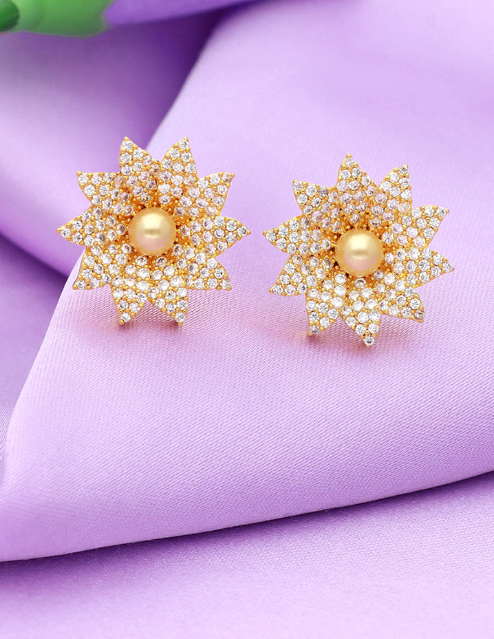 Designer Zirconia Floral Stud Earrings