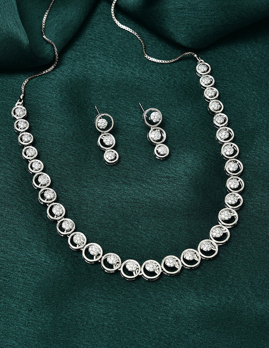 Designer Rhodium Polish Zirconia Necklace Set