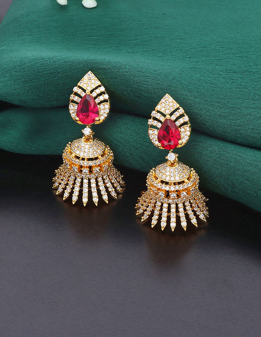 Designer Gold Polish Zirconia Jhumka Earrings